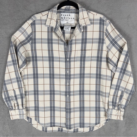 Frank & Eileen Eileen Relaxed Plaid Button Up Shirt Women's Large Cream Gray - Picture 2 of 10